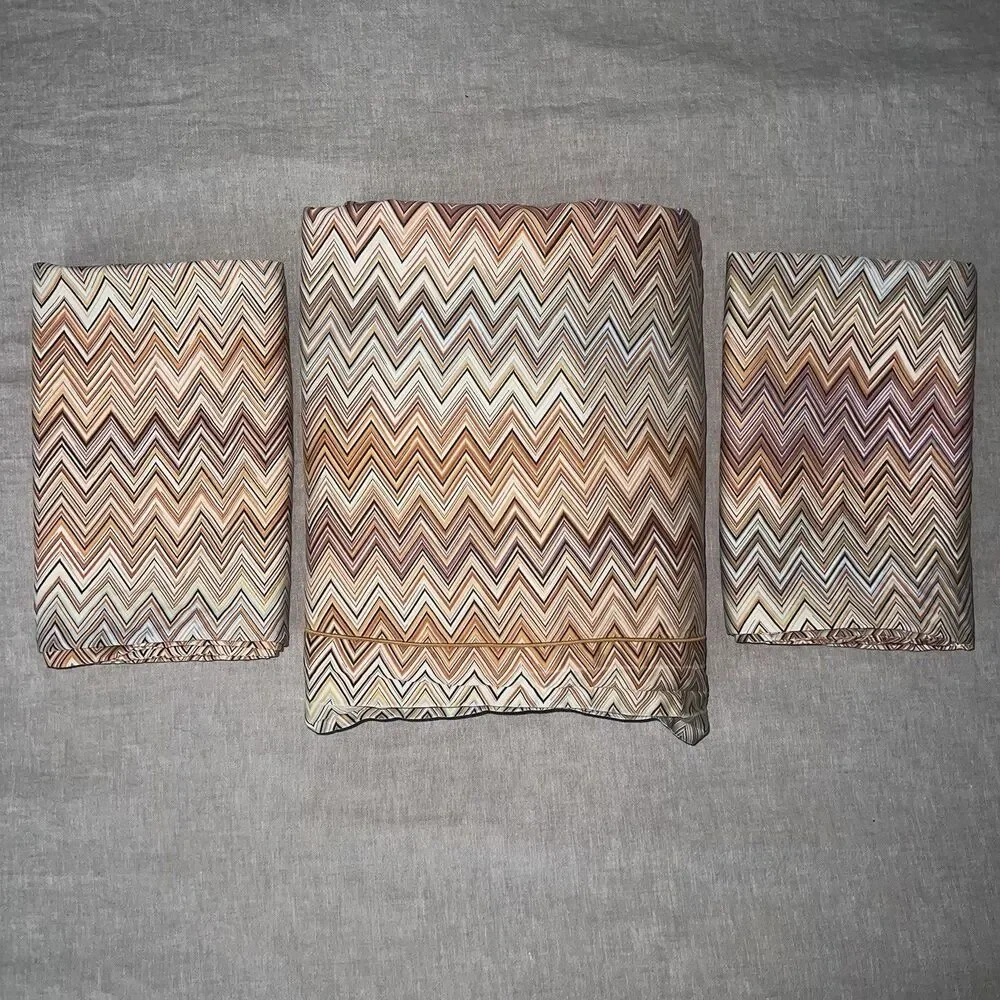 MISSONI HOME John Chevron ZigZag King Flat Sheet & 2 King Pillowcases 20X38”